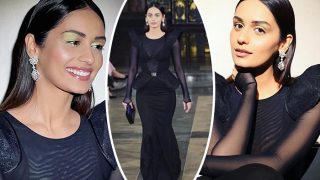 Manushi Chhillar Makes a Fashionable Debut at LFW 2023 in Black Peplum-Style Gown With Long Train- HOT PICS