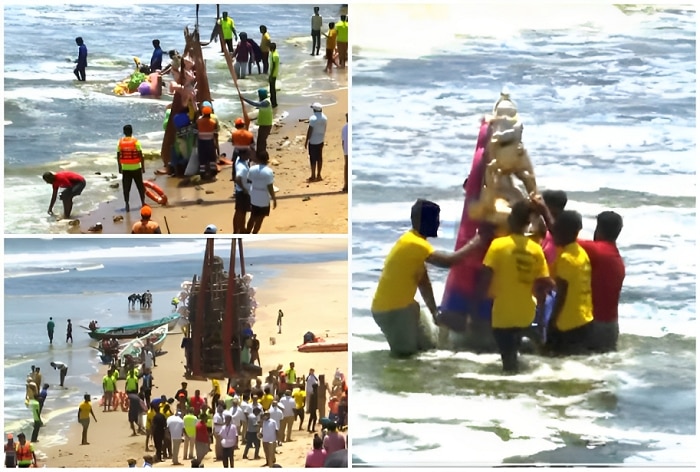 Watch: Ganesh Idol Immersions Begin In Chennai, Special Cranes Set Up To Lift Big Idols
