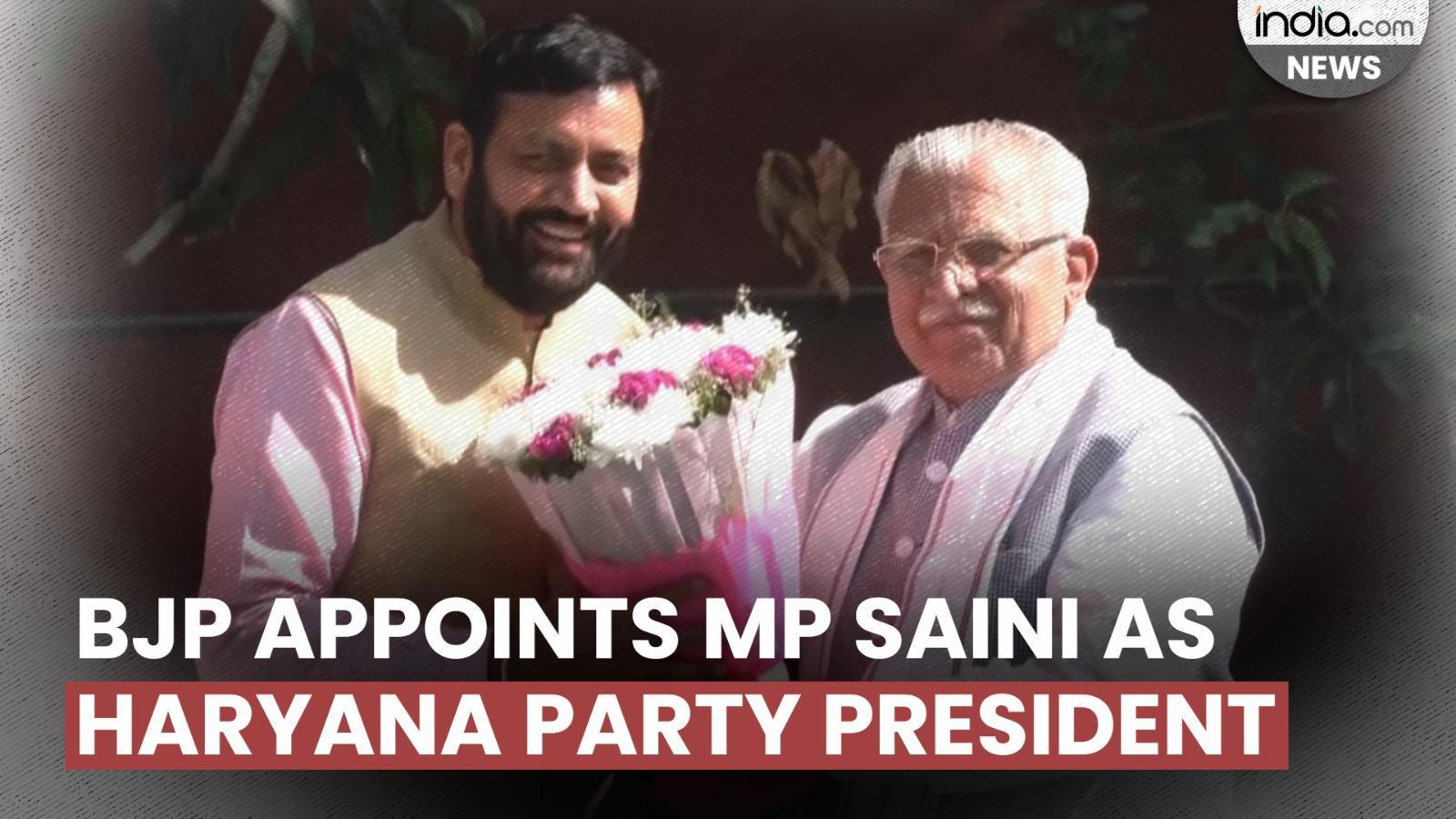 Haryana CM ML Khattar felicitates newly-appointed Haryana BJP President Nayab Singh Saini in Chandigarh