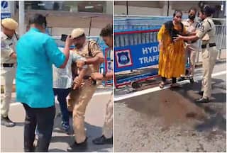 On Video: Telangana Couple Attempts Self-Immolation Outside CM's Camp Office, Stopped By Cops