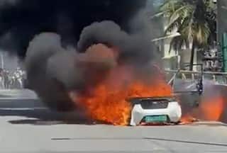 Electric Car Catches Fire In Middle Of The Road In Bengaluru; Video Surfaces