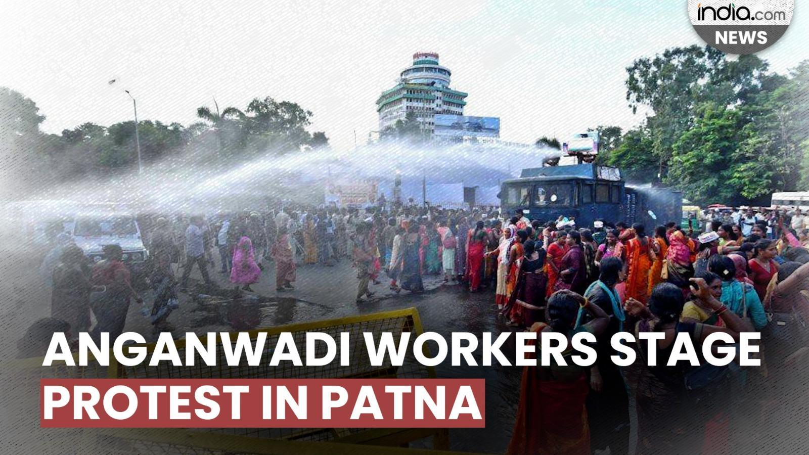 Bihar: Anganwadi workers stage protest in Patna, police use water cannon to disperse protesters