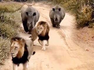 Viral Video: गैंडों को देख दुम दबाकर भागने लगे बब्बर शेर, वीडियो देखकर आपका भी घूम जाएगा सिर