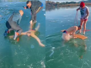 Viral Video: जमी हुई झील में तैरने का मजा लेने वाला शख्स डर के मारे भटक गया, वीडियो देखकर हंसी आएगी