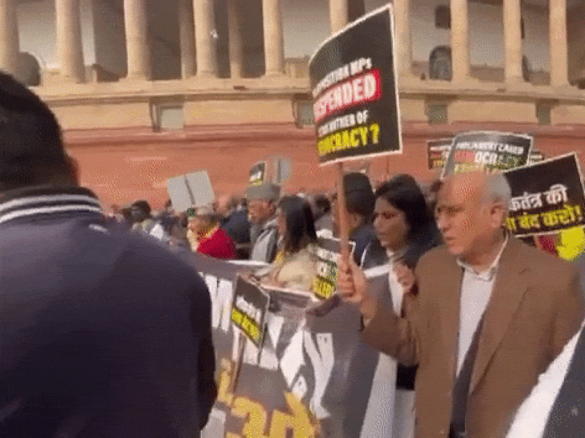 'Save Democracy': Opposition MPs Stage Protest Over Mass Suspension, Hold March From Parliament