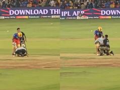 VIDEO: चिन्नास्वामी स्टेडियम में सुरक्षा घेरा तोड़कर क्रीज पर जा पहुंचा फैन, विराट कोहली के छुए पैर