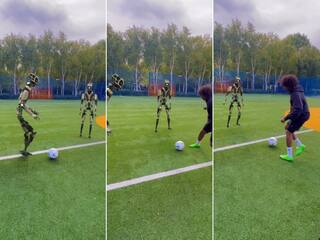 Robot Ka Video: रोबोट के साथ फुटबॉल खेलता दिखा शख्स, आगे जो हुआ देखते रह जाएंगे | देखें वीडियो