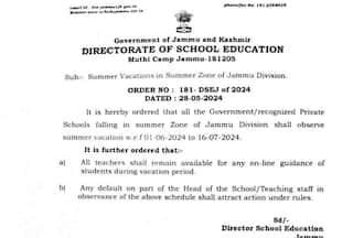 JKBOSE Summer Vacation 2024: Private, Govt Schools in Jammu Division Summer Zone to Observe Summer Holidays From June 1