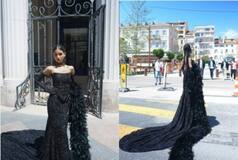 Nancy Tyagi's Third Look From Cannes in Black Long Tail Skirt, Corset, and Scarf Wins; Fan Says 'Better Dressed Than Aishwarya'     Watch