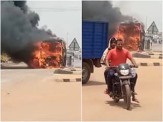 WATCH: Passenger Bus Catches Fire In Chhattisgarh's Raipur; No Casualties