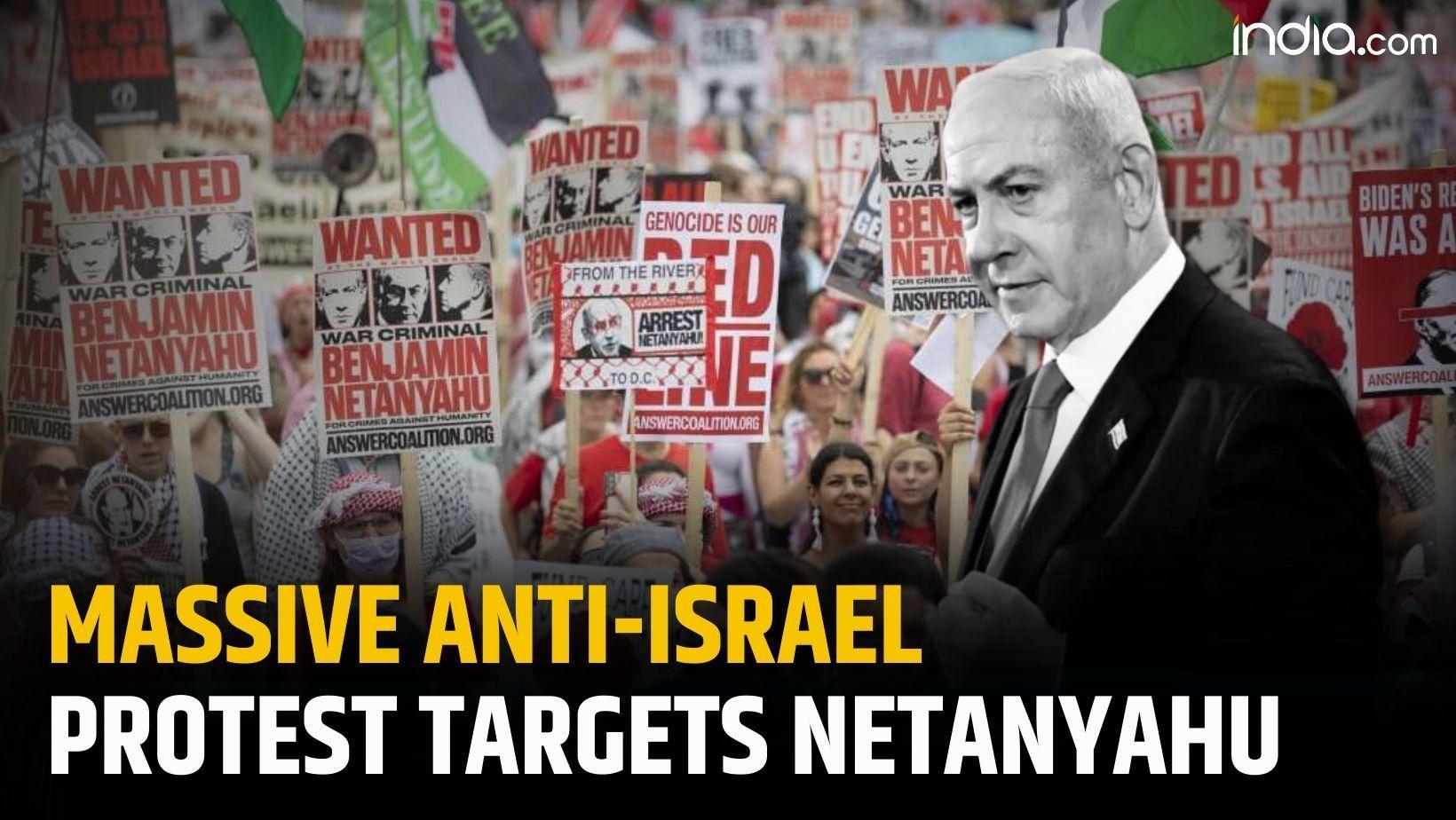 Israel Hamas war: 'Arrest Netanyahu    Protest outside Netanyahu   s hotel in Washington DC