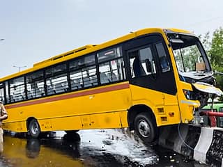 WATCH: Traffic Disrupted On Noida Flyover After School Bus Crashes Into Side Railing; None Injured