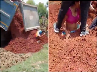 MP SHOCKER: 2 Women Buried Under Gravel While Protesting Road Construction In Rewa Village | WATCH
