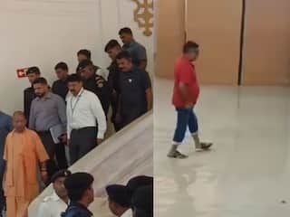लखनऊ में मूसलाधार बारिश के बाद विधानसभा परिसर में भरा पानी, CM योगी को दूसरे गेट से निकाला गया बाहर | VIDEO