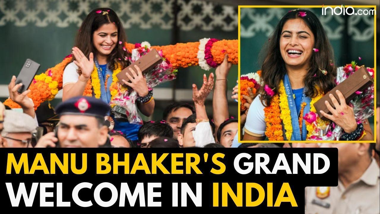 Paris Olympics 2024: India   s Star Shooter Manu Bhaker receives rousing welcome at Delhi Airport