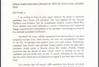 'Intervene Immediately,' Congress Leader Writes Letter to JP Nadda To Allot Test Centres Within State Or Nearby For Kerala NEET PG Students