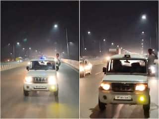 On Camera: Viral Video Shows Man Performing Stunt Aboard UP Government Vehicle On Ghaziabad Highway; 2 Held