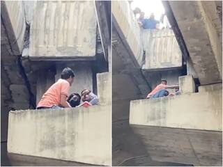Watch: Noida woman gets stuck on pillar of elevated flyover after car rams her Scooty, rescued