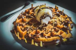 Ultimate Dessert Delight: Waffles Topped With Ice Cream and More