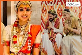 Sobhita Dhulipala's second bridal look is a simple red and white saree with a traditional gold necklace -See Pic
