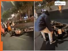 VIDEO: टैंकर से सड़क पर बिखरा तेल ही तेल, खिलौनों की तरह फिसलने लगी गाड़ियां; बाइक वाले गिरे धड़ाम