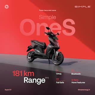 Simple OneS Electric Scooter Launched with 181 km Range at ₹1.39 Lakhs