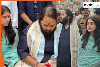 Mukesh Ambani and Nita Ambani's son Anant Ambani, with wife Radhika Merchant, performs Ganga puja at Har Ki Pauri, Haridwar, WATCH