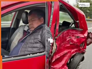 Accident Ka Video: एक्सीडेंट में उड़ गए कार के परखच्चे, मगर नींद से नहीं जागा जांबाज | देखें वीडियो
