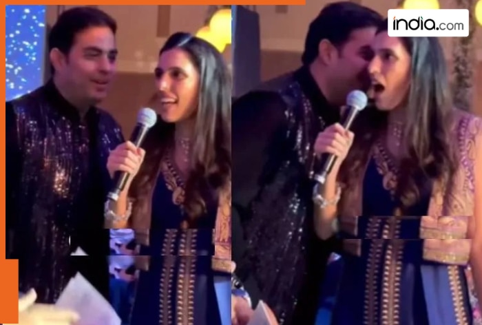Mukesh Ambani and Nita Ambani's son Akash Ambani can't take his eyes off wife Shloka Mehta as she sings at a wedding, watch viral video