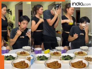 खाने के वक्त भी फोन से चिपके पति को पत्नी ने सिखाया ऐसा सबक, Video देख लोग बोले – मजा आ गया!