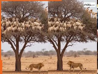 Sher Ka Video: नीचे शेर कर रहा था शिकार का इंतजार, जान बचाने के लिए पेड़ पर चढ़े हिरण के बच्चे | वीडियो देख दहल जाएगा दिल