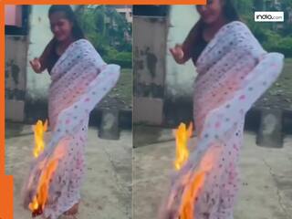 Viral Video: साड़ी में आग लगा फिल्मी गाने पर डांस करने लगी महिला, फिर आगे जो हुआ देख दंग रह गए लोग | देखें वीडियो