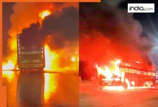 Massive fire erupts in AC bus travelling on Lucknow-Agra Expressway, narrow escape for passengers