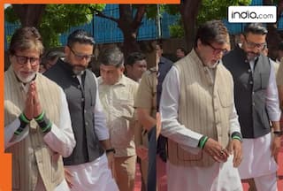 Amitabh Bachchan and Abhishek Bachchan arrive to bid farewell to ad guru Piyush Pandey, Watch viral video