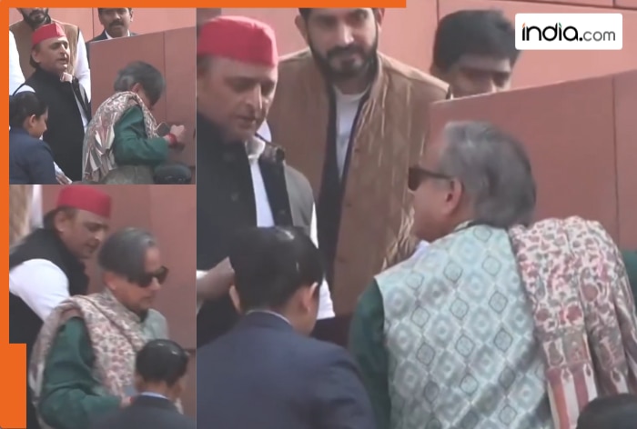 Video of Shashi Tharoor stumbling on Parliament stairs goes viral as SP leader Akhilesh Yadav rushes to help | Watch