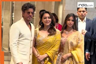 Shah Rukh Khan stuns in royal white Pathani sherwani, while Gauri Khan-Suhana dazzle in gold at Arjun Tendulkar–Saaniya Chandhok wedding - See video