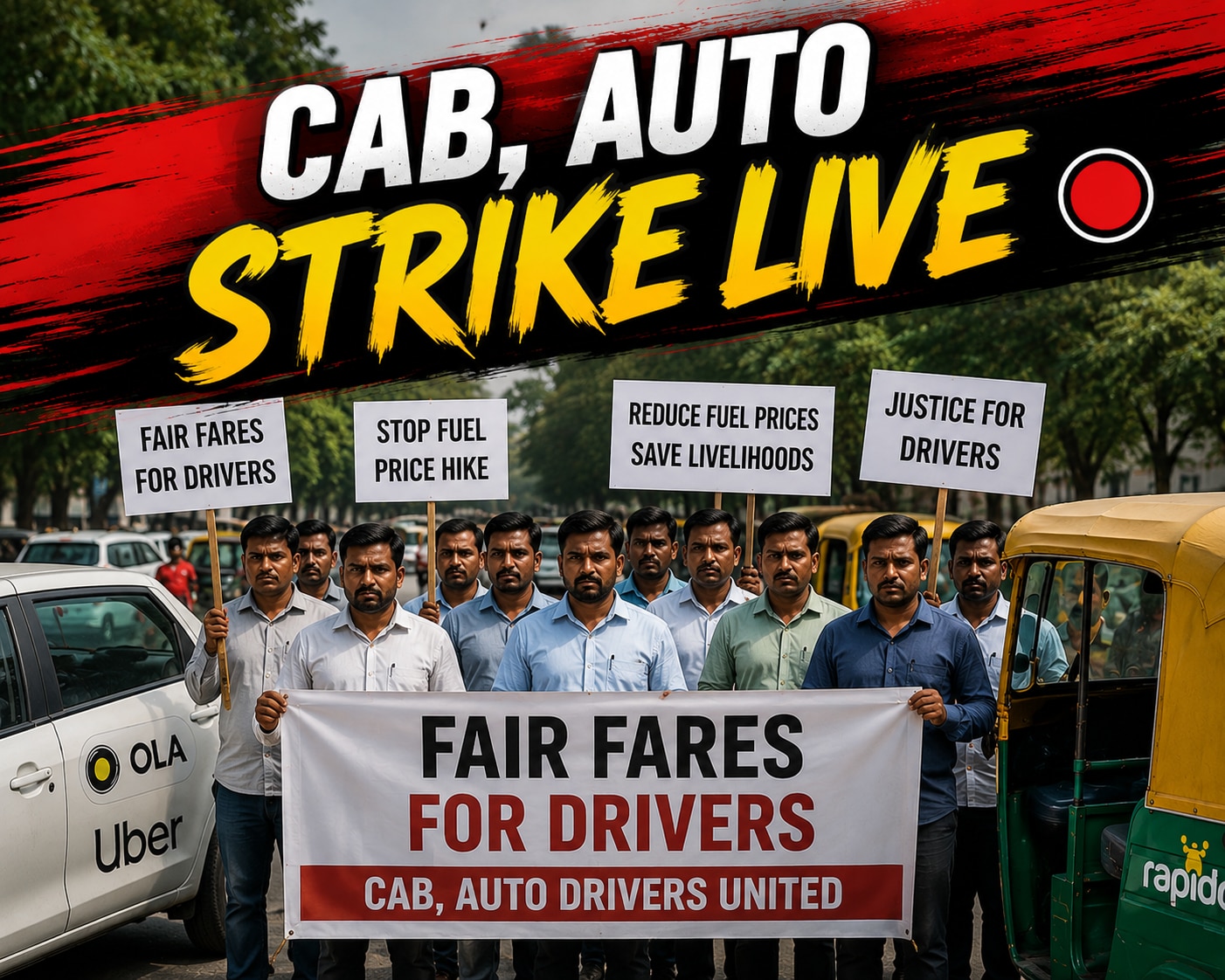 Cab, Auto Strike: Ola, Uber, and Rapido services hit as three-day protest over rising fuel prices begins today