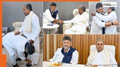 Karnataka News: इस्तीफे के ऐलान से पहले सिद्धारमैया-डीके शिवकुमार के बीच दिखा भावुक पल- पैर छूए, गले मिले और फिर...