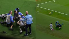 Watch: Uzbekistan center back Abdukodir Khusanov wipe out a cameraman while trying to slide tackle Luis Diaz
