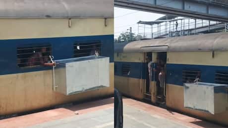 'Yeh Bihar hai': Passenger balances giant metal trunk out of train window, Indian Railways reacts | Viral video
