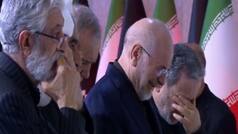 Iranian Foreign Minister Araghchi, Speaker Ghalibaf moved to tears during former Iran Supreme leader Khamenei's  funeral ceremony; Watch