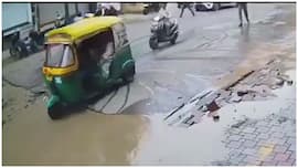 Watch: Rs 40-crore road caves in during pipeline testing in MP’s Indore, terrified passersby step back