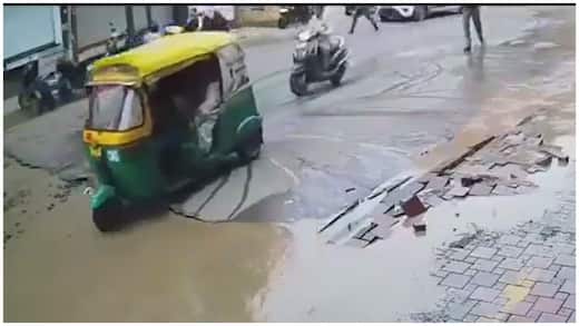 Watch: Rs 40-crore road caves in during pipeline testing in MP’s Indore, terrified passersby step back