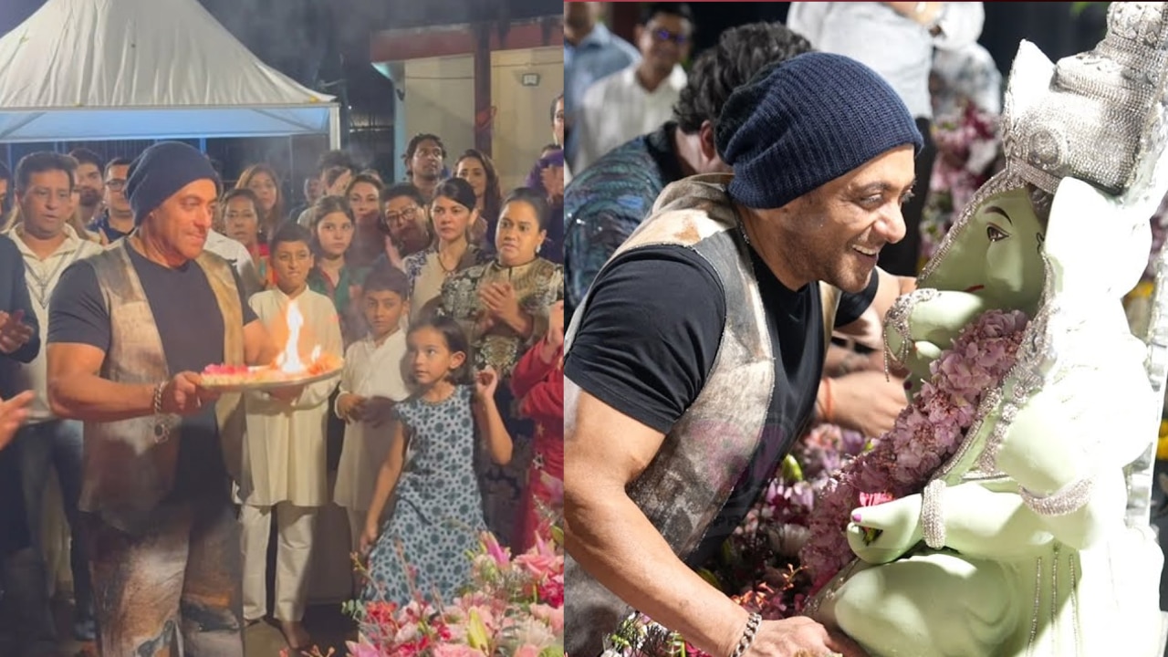 Salman Khan performs Ganpati aarti in wrong direction during Ganesh visarjan, Arpita Khan guides him - Watch