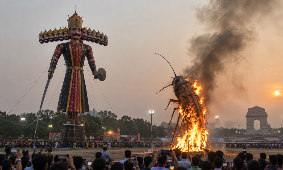 Delhi Vijayadashami twist: Pitampura Ramlila to torch giant cockroach effigy with Ravan amid CJP protest