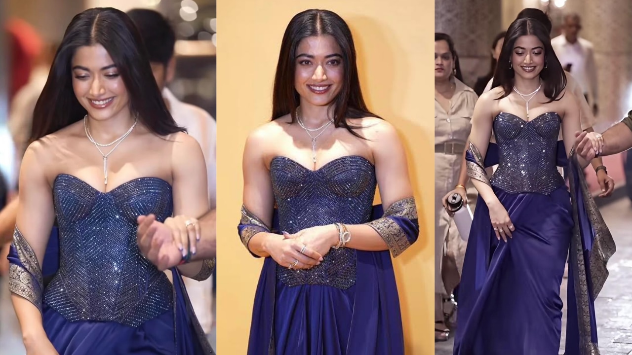 Rashmika Mandanna turns heads in Amit Aggarwal's crystal-studded corset and Banarasi saree gown