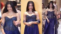 Rashmika Mandanna turns heads in Amit Aggarwal's crystal-studded corset and Banarasi saree gown