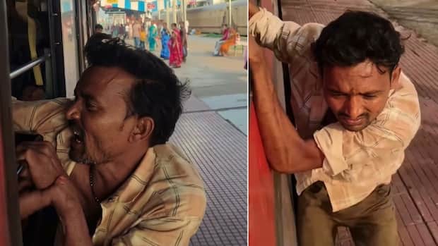 Caught in the act! Suspected phone thief hangs from moving train in Bihar after passengers catch him; Video goes viral
